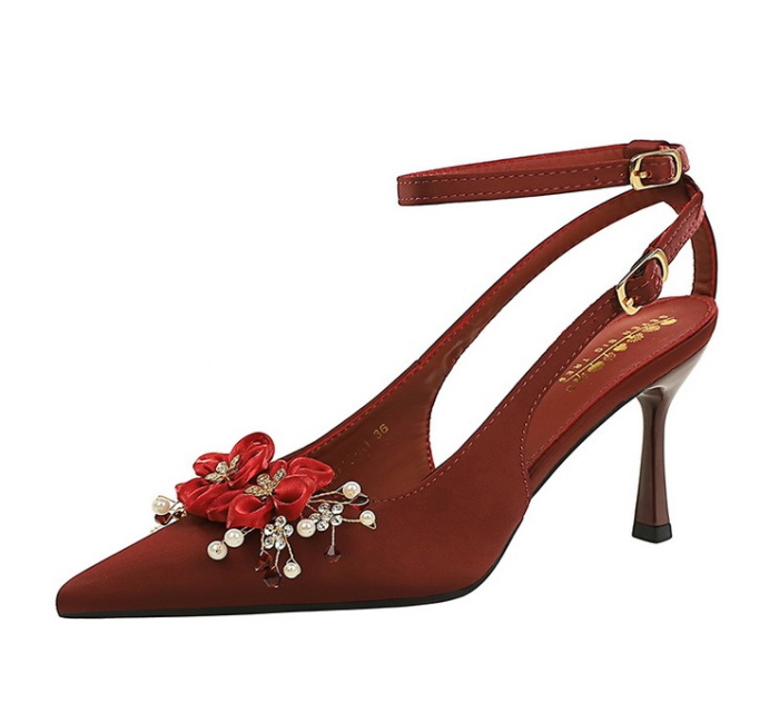 France style flowers shoes satin high-heeled shoes