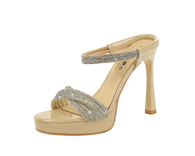 France style high-heeled platform rhinestone sandals for women