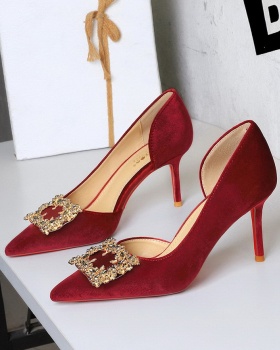 Metal side buckle stilettos rhinestone shoes for women