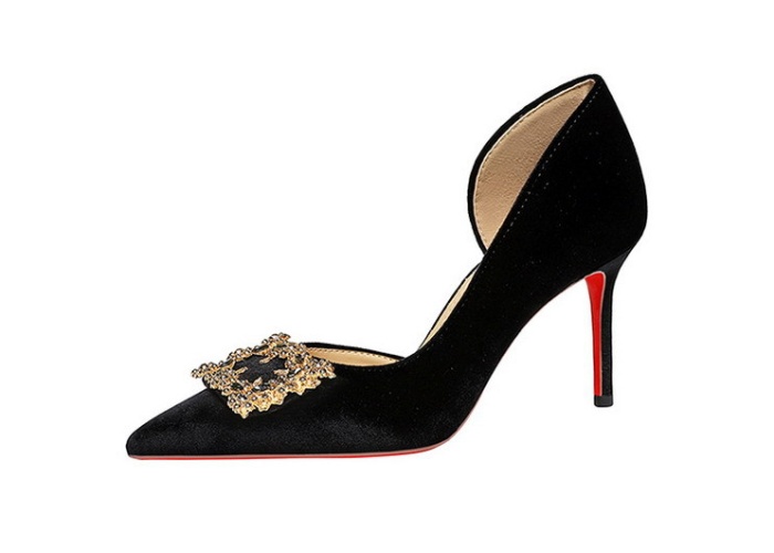 Metal side buckle stilettos rhinestone shoes for women