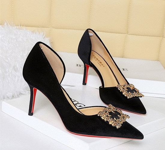 Metal side buckle stilettos rhinestone shoes for women