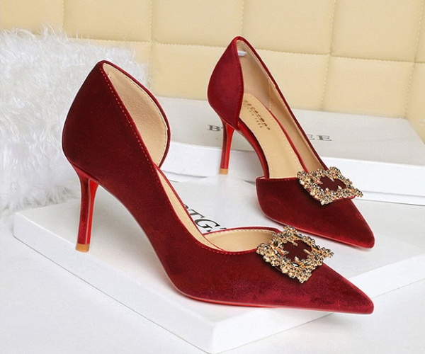 Metal side buckle stilettos rhinestone shoes for women