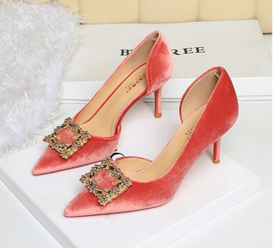 Metal side buckle stilettos rhinestone shoes for women