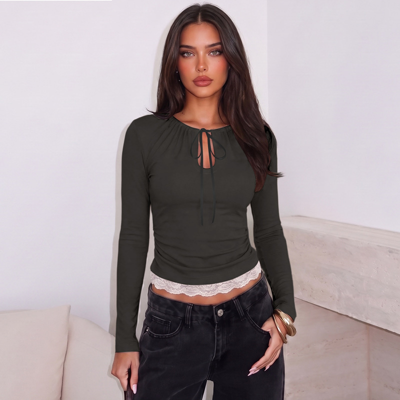 Long sleeve lace T-shirt fashion bottoming shirt for women