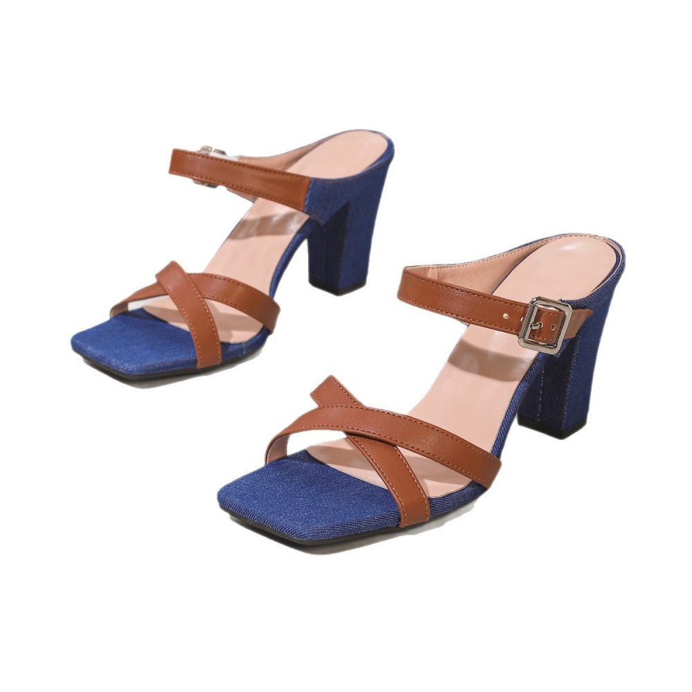 Hasp slippers square head high-heeled shoes for women