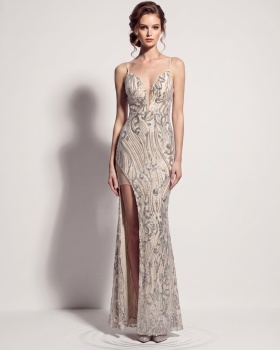 Banquet sequins evening dress split catwalk long dress