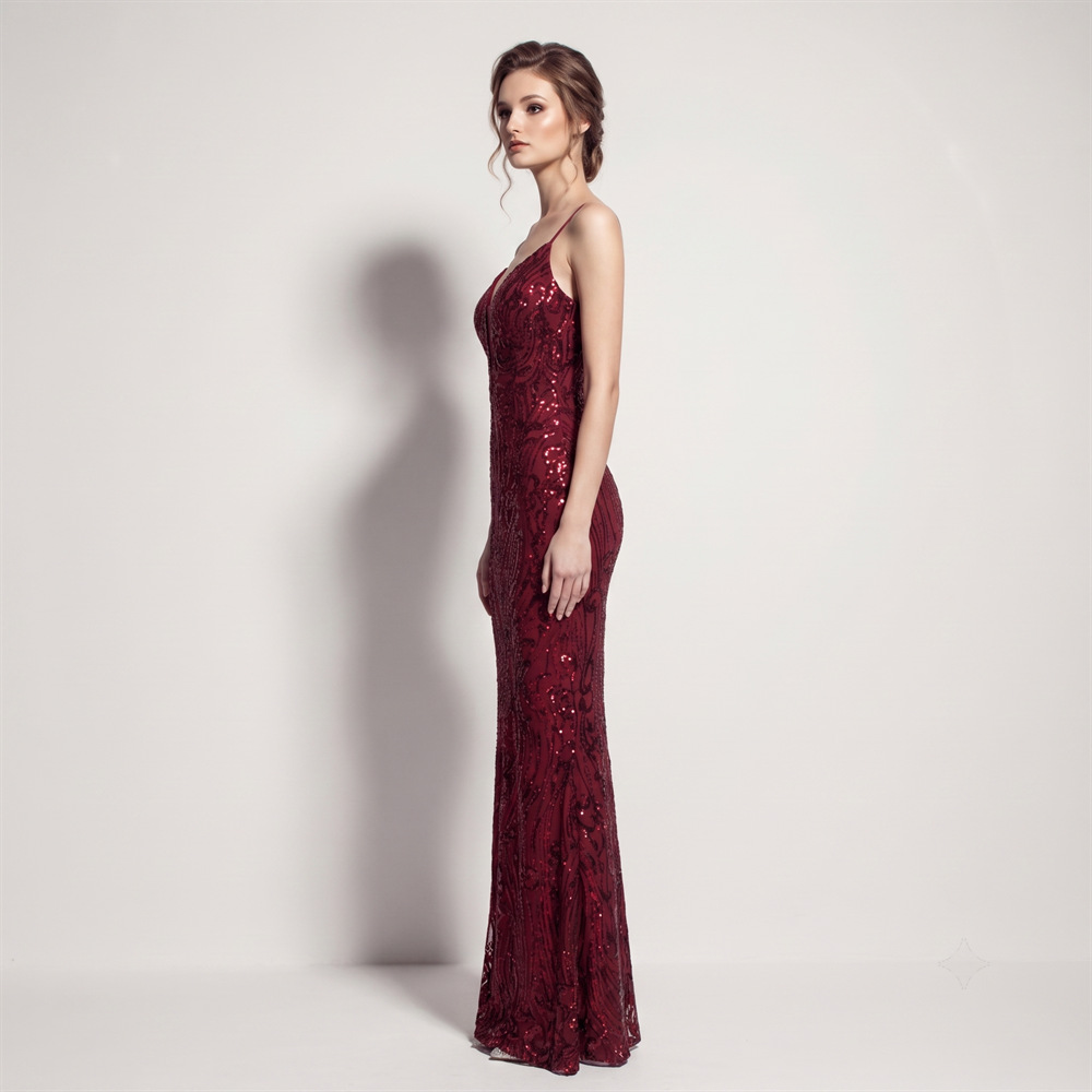 Banquet sequins evening dress split catwalk long dress
