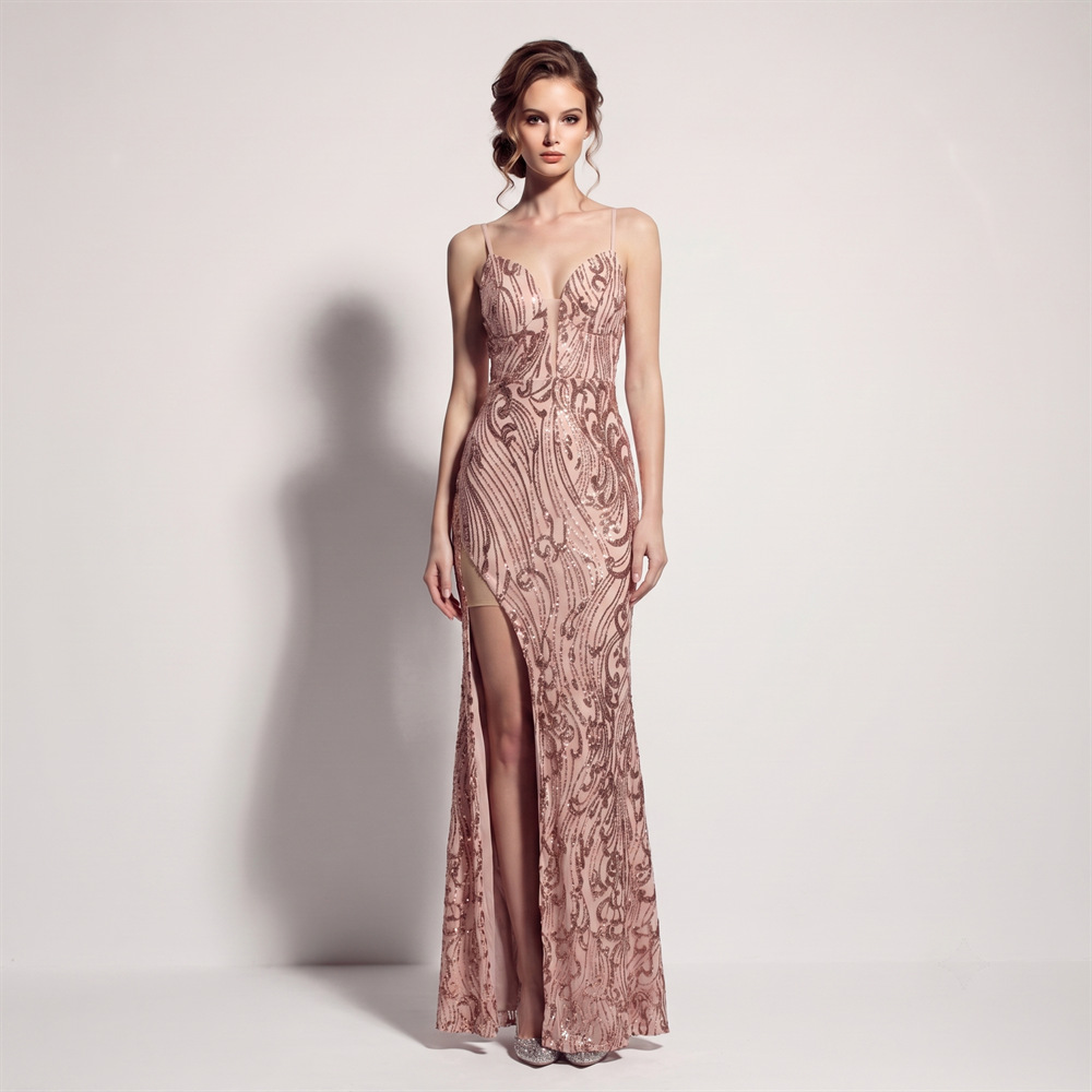 Banquet sequins evening dress split catwalk long dress