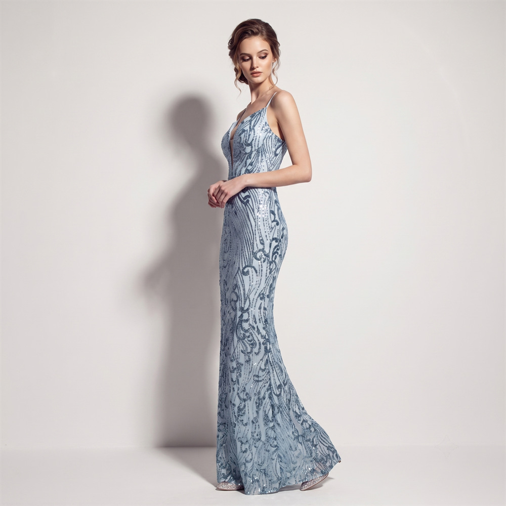 Banquet sequins evening dress split catwalk long dress