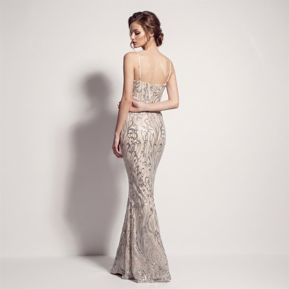 Banquet sequins evening dress split catwalk long dress
