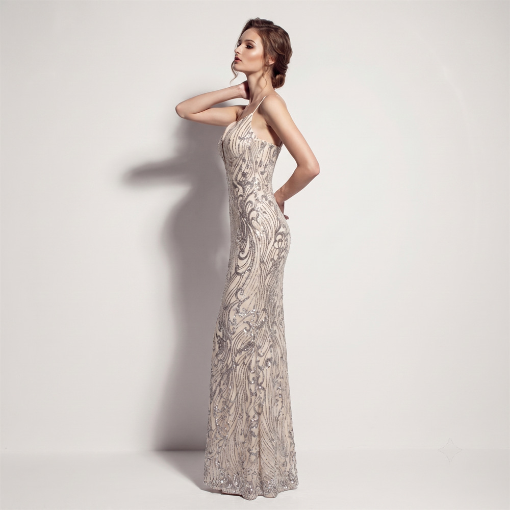 Banquet sequins evening dress split catwalk long dress