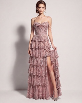 Waist straps cake evening dress sequins banquet dress