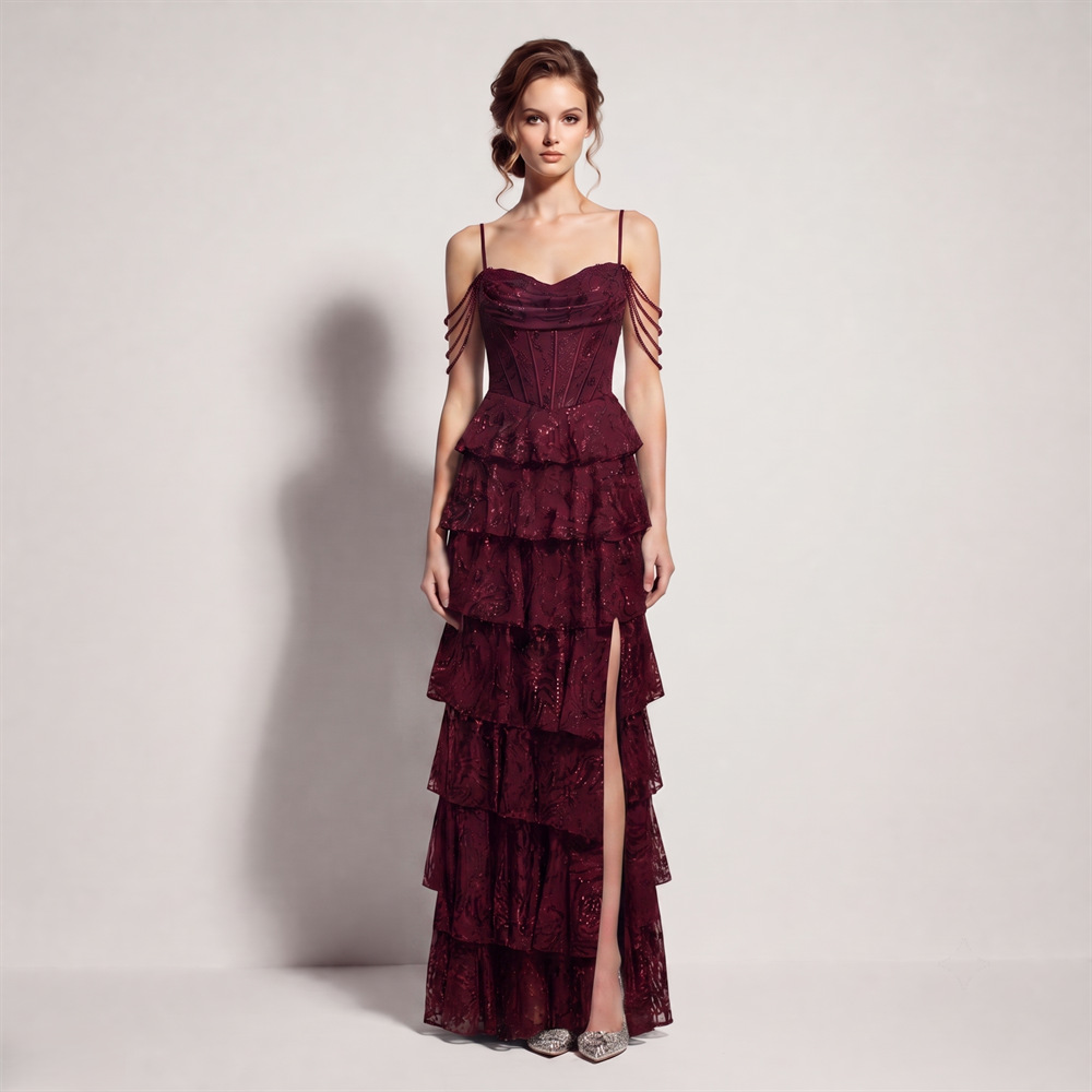 Waist straps cake evening dress sequins banquet dress