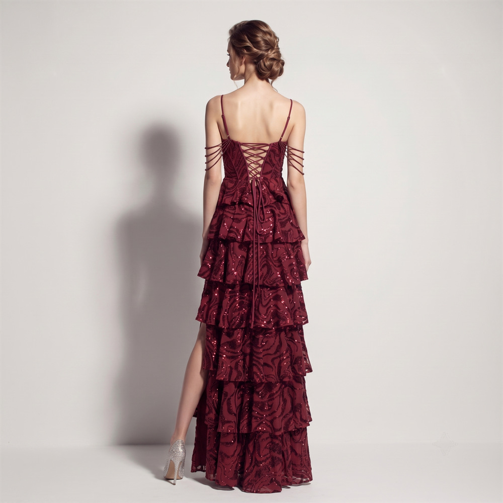 Waist straps cake evening dress sequins banquet dress