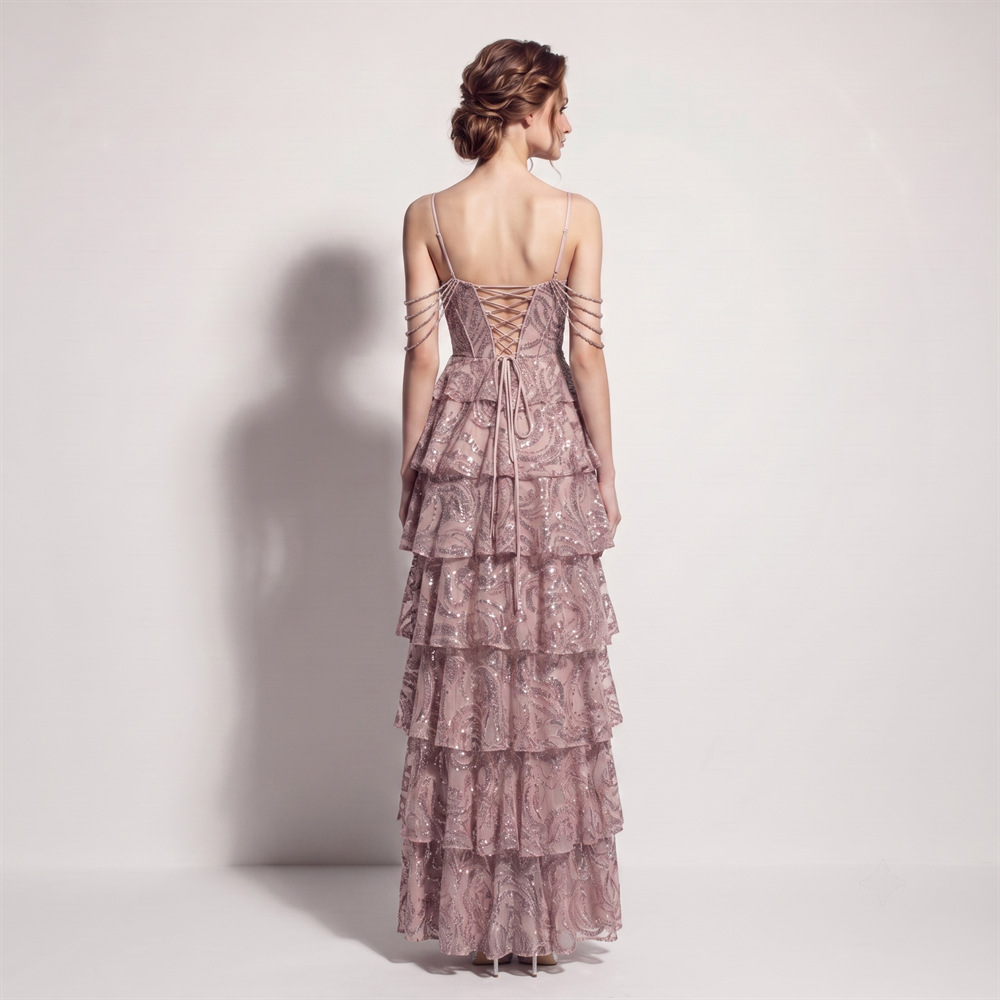 Waist straps cake evening dress sequins banquet dress