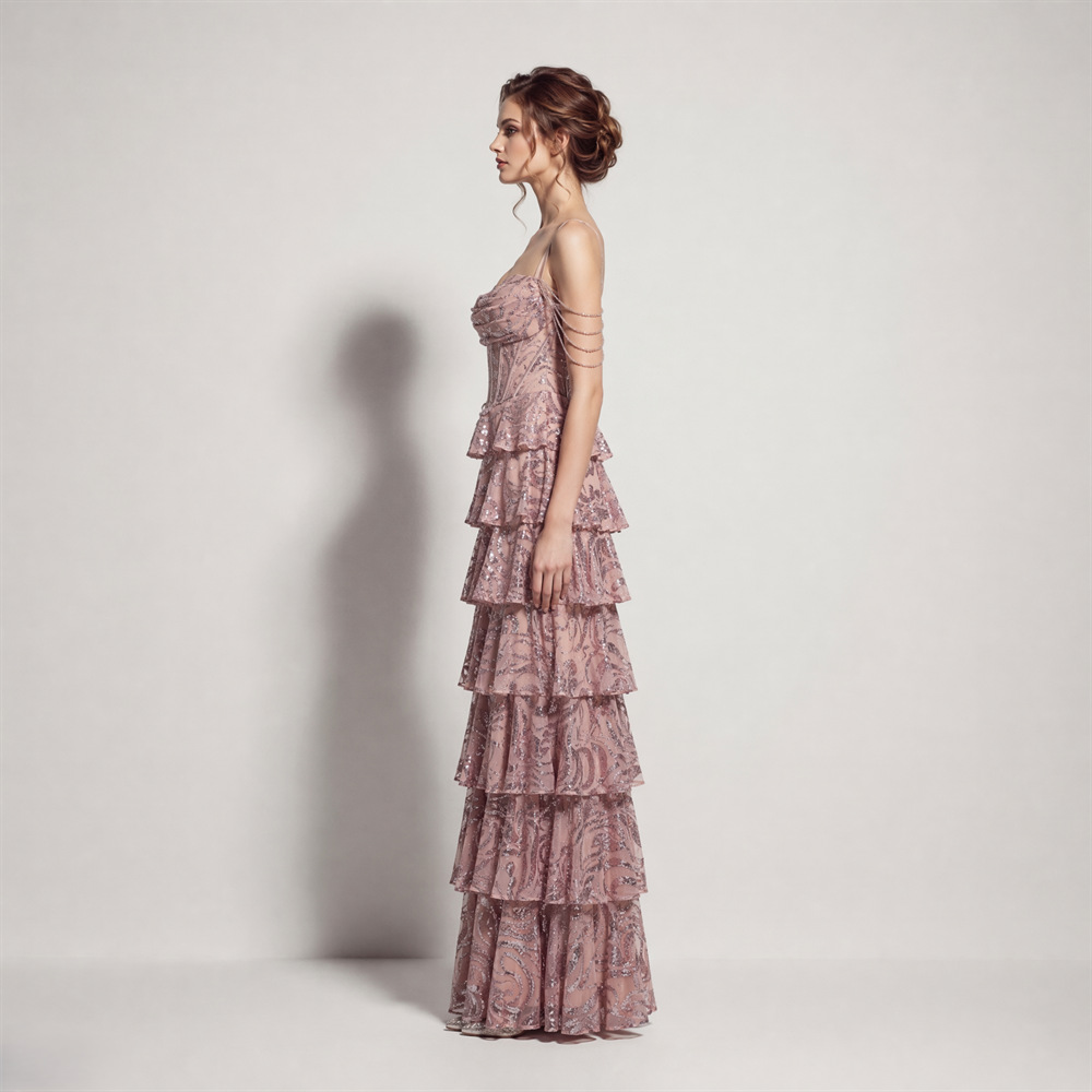 Waist straps cake evening dress sequins banquet dress