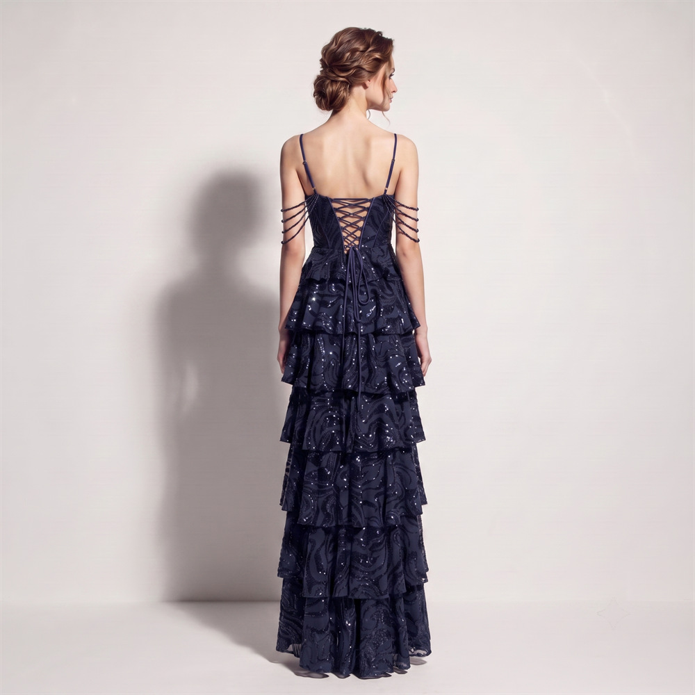 Waist straps cake evening dress sequins banquet dress