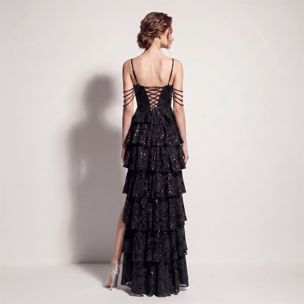 Waist straps cake evening dress sequins banquet dress