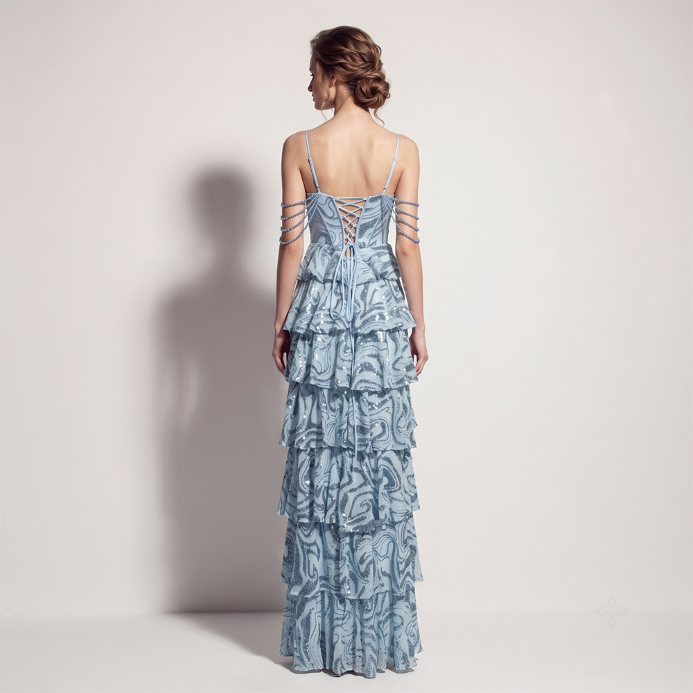 Waist straps cake evening dress sequins banquet dress