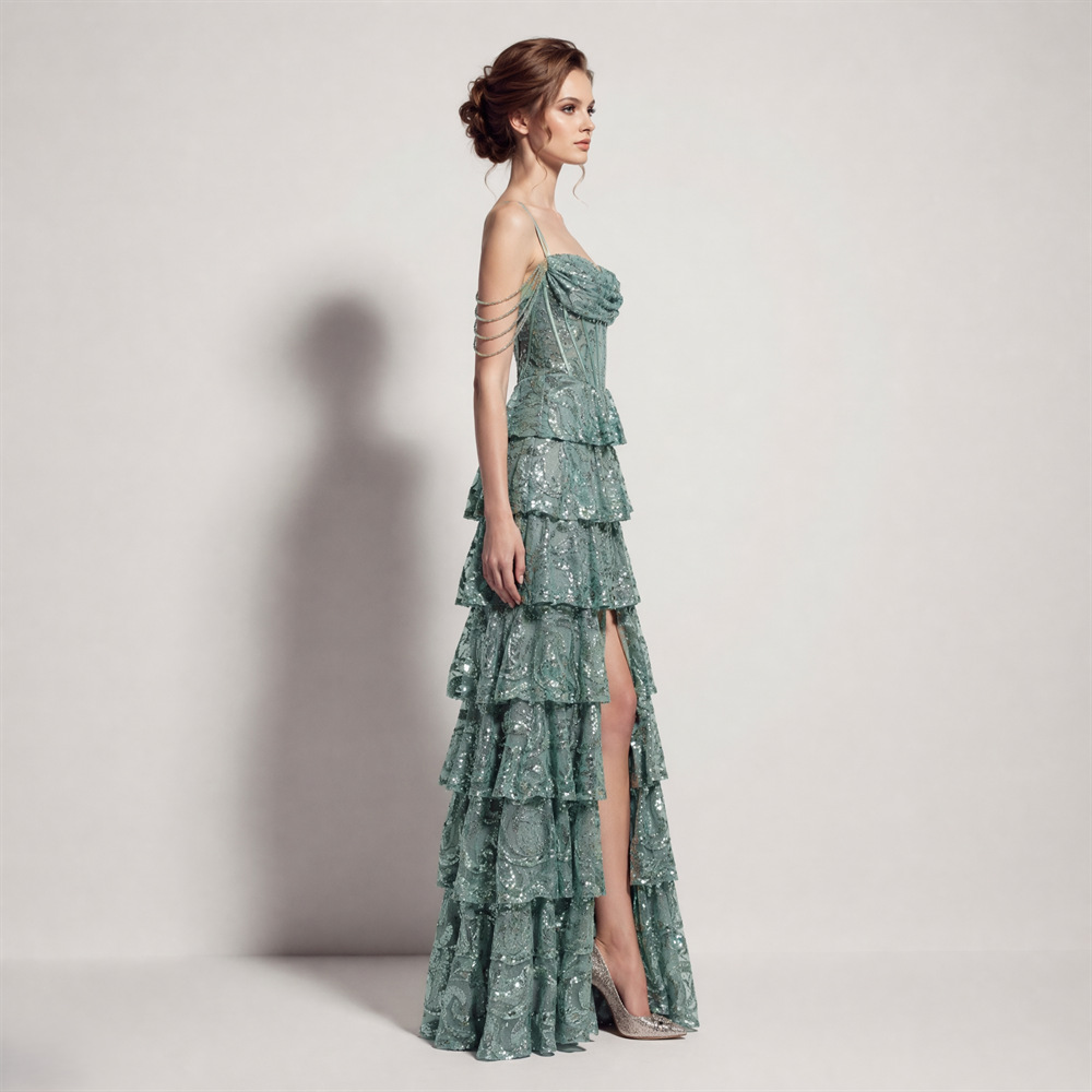 Waist straps cake evening dress sequins banquet dress