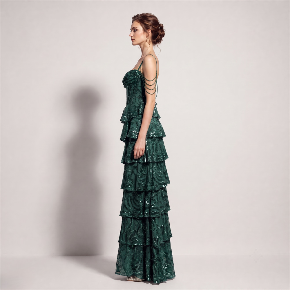 Waist straps cake evening dress sequins banquet dress
