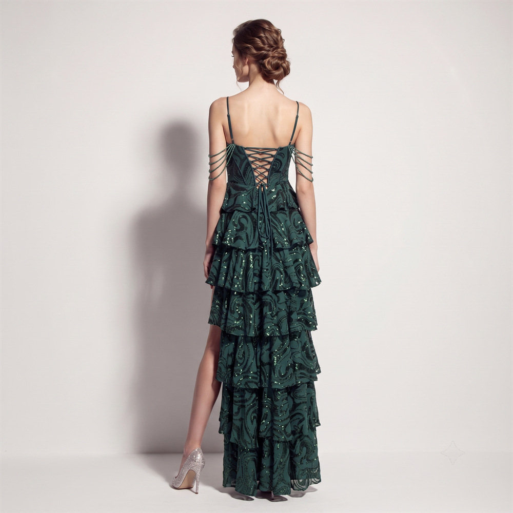 Waist straps cake evening dress sequins banquet dress