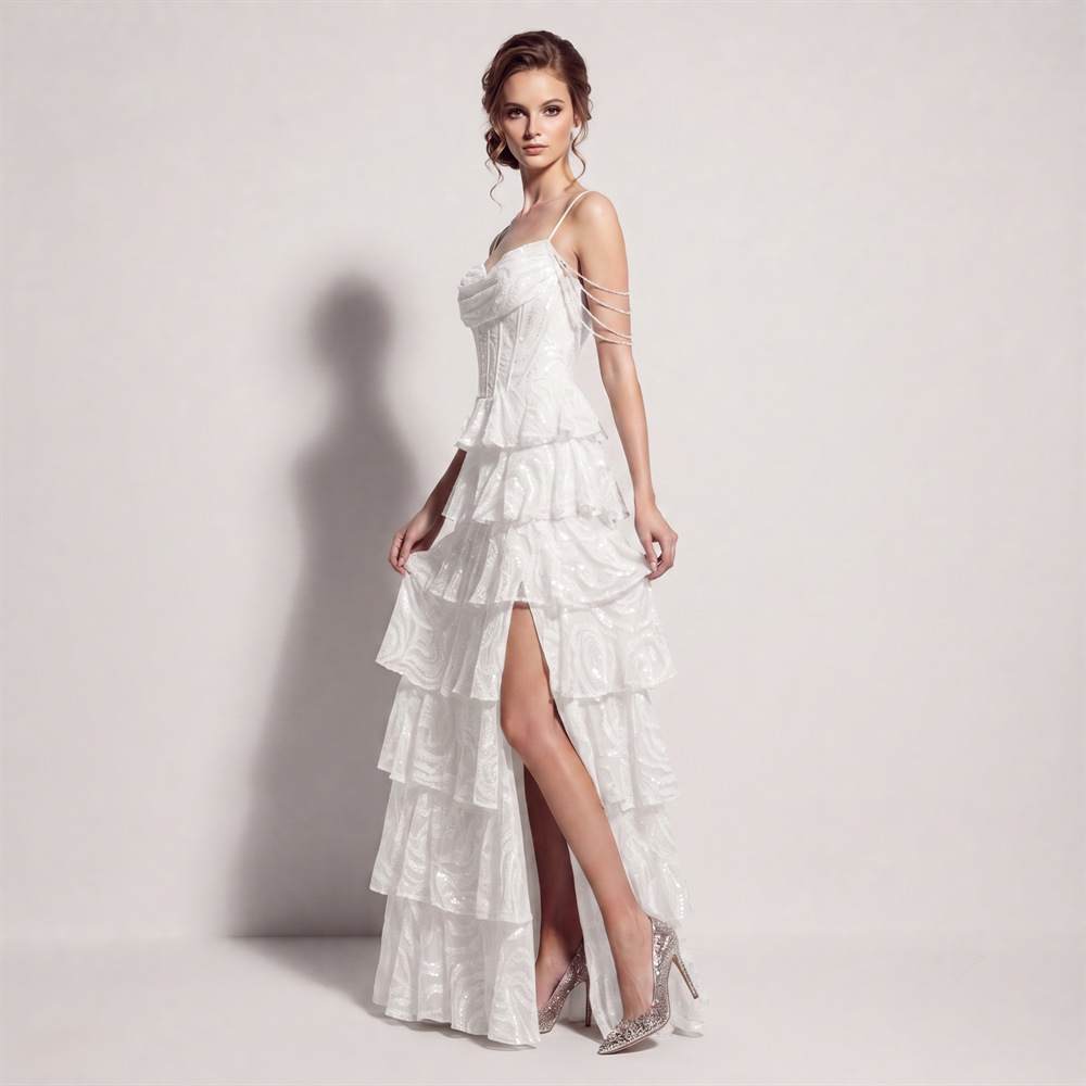 Waist straps cake evening dress sequins banquet dress