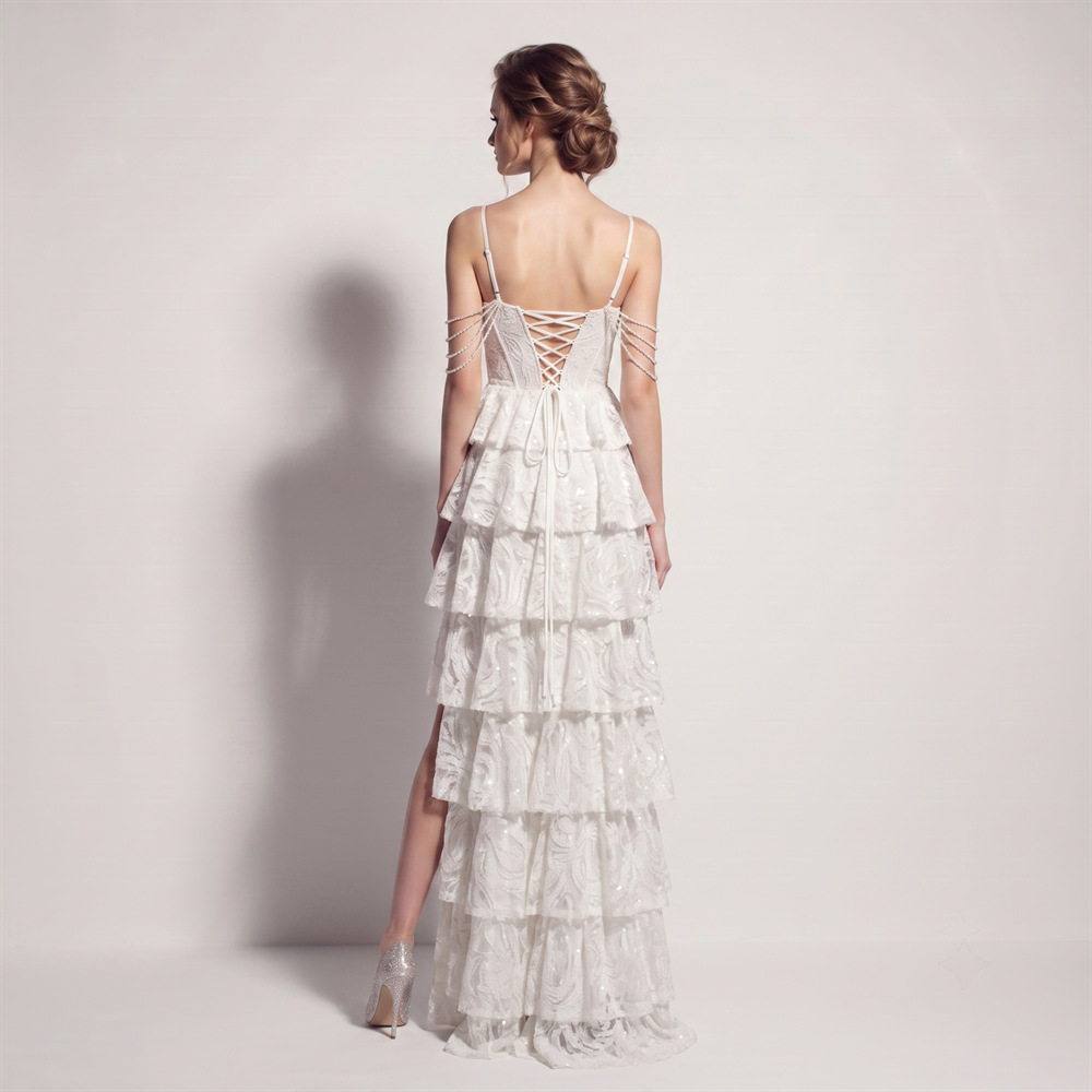 Waist straps cake evening dress sequins banquet dress