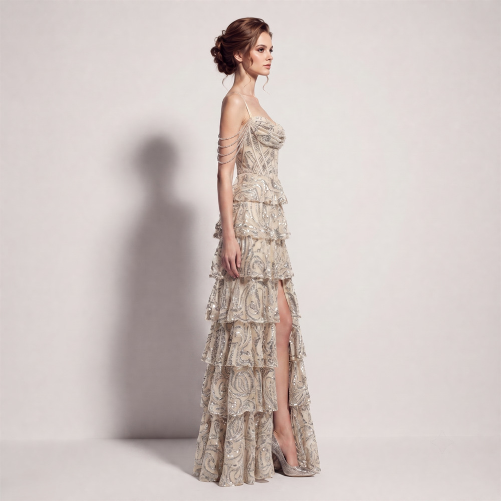 Waist straps cake evening dress sequins banquet dress