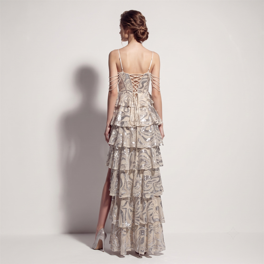 Waist straps cake evening dress sequins banquet dress