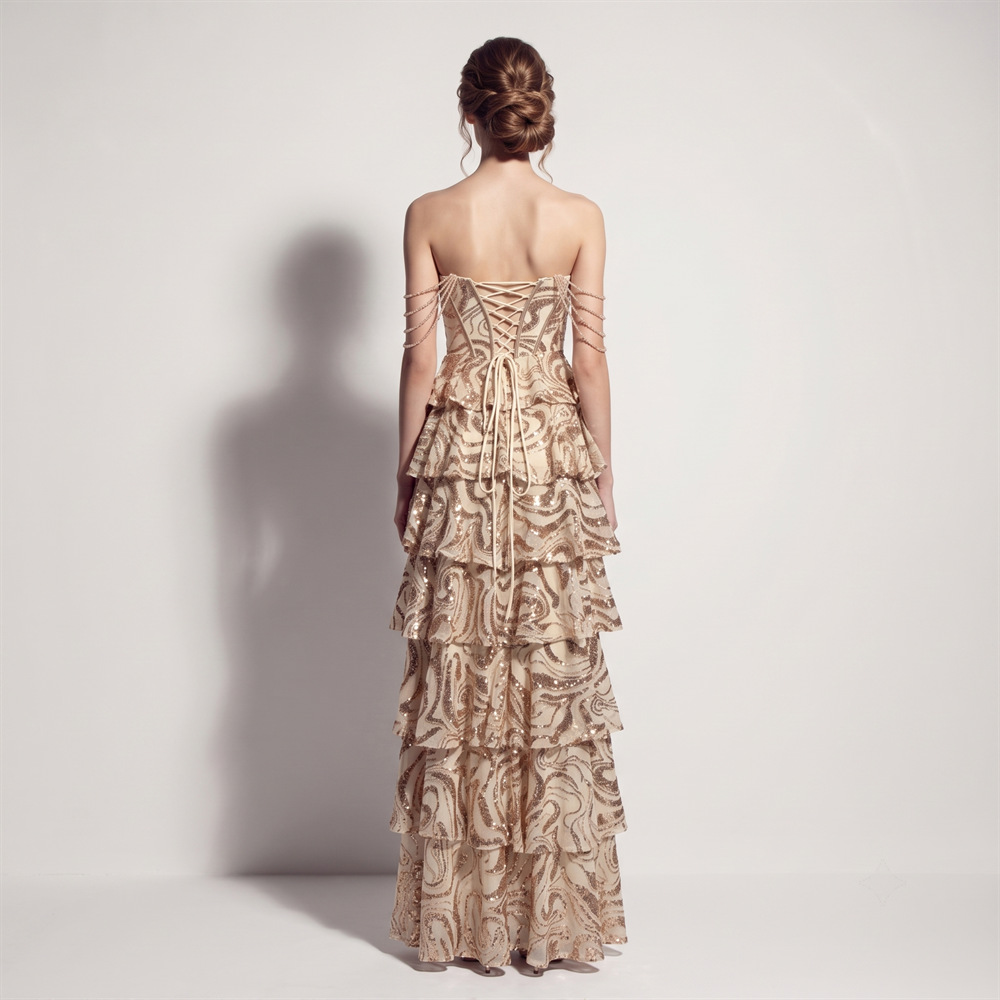 Waist straps cake evening dress sequins banquet dress