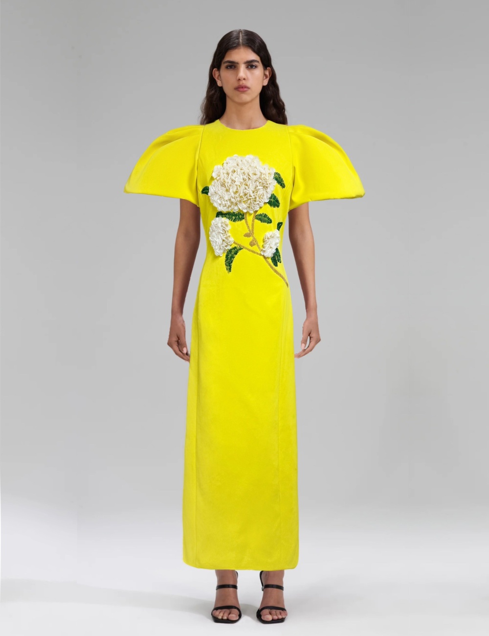 Retro stereoscopic dress beading round neck long dress