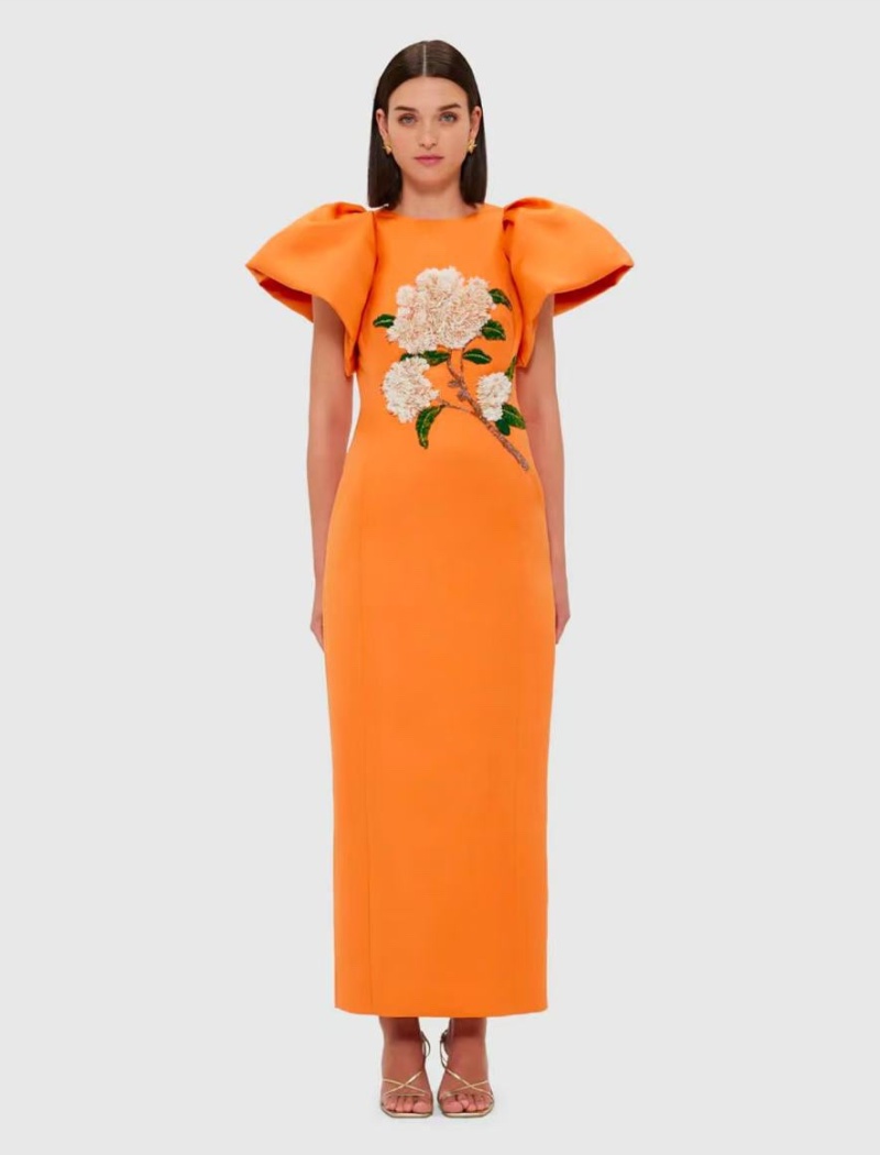 Retro stereoscopic dress beading round neck long dress
