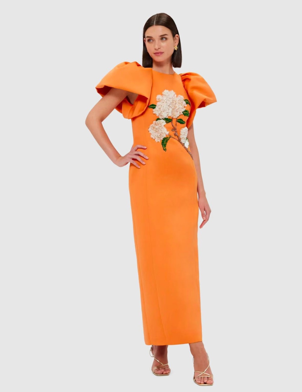 Retro stereoscopic dress beading round neck long dress