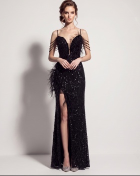 High split long sling sequins ladies evening dress