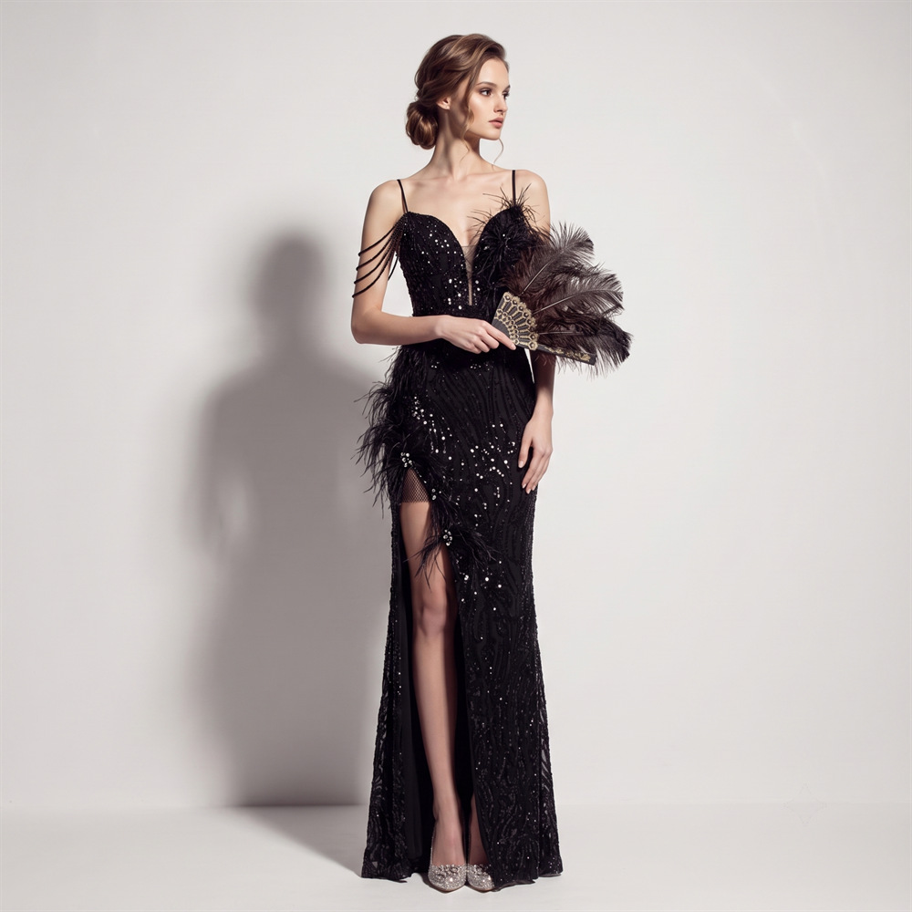 High split long sling sequins ladies evening dress
