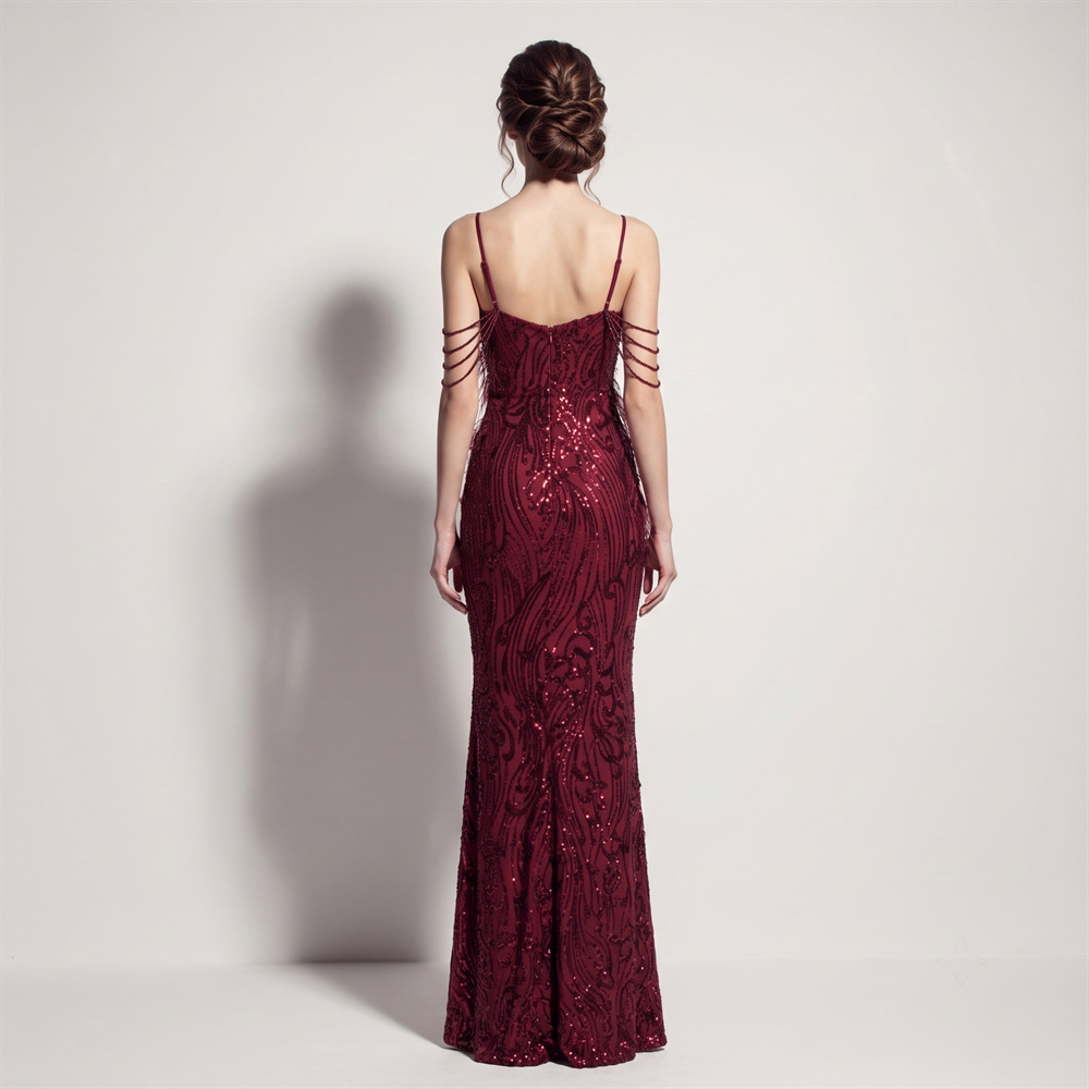 High split long sling sequins ladies evening dress