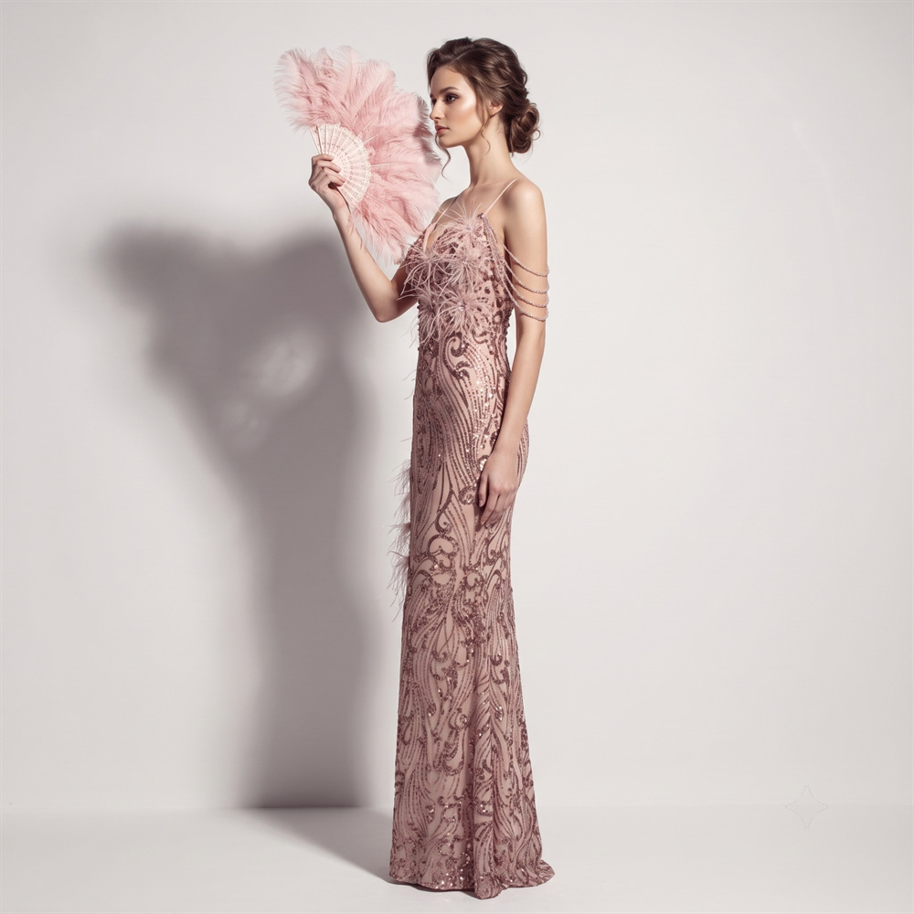 High split long sling sequins ladies evening dress