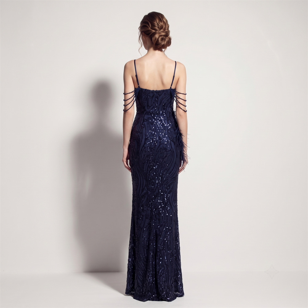 High split long sling sequins ladies evening dress