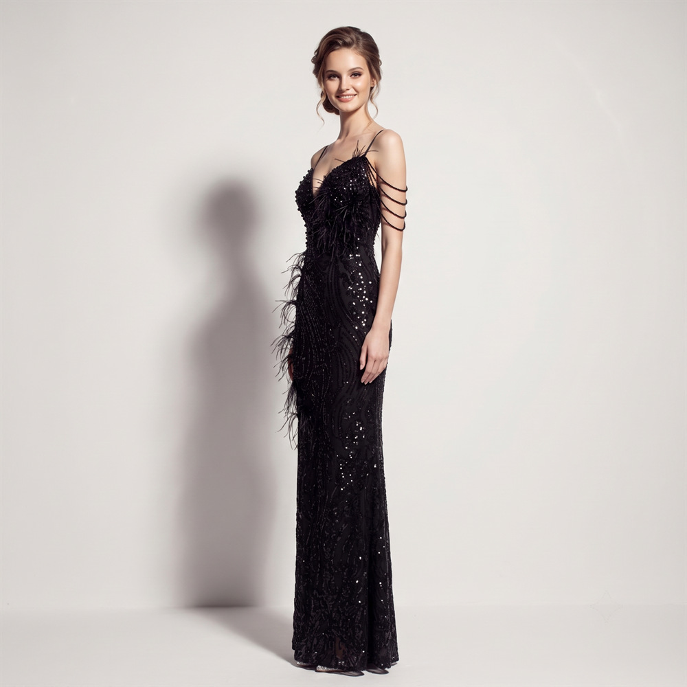 High split long sling sequins ladies evening dress