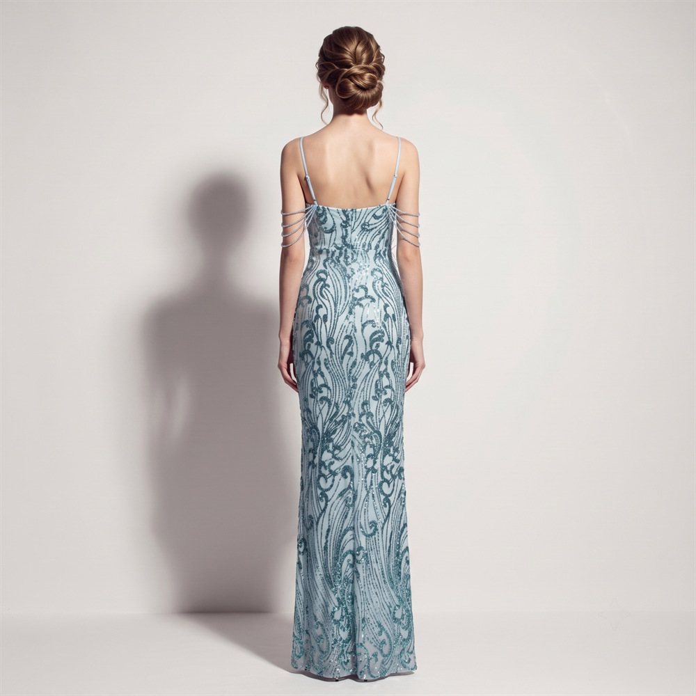 High split long sling sequins ladies evening dress
