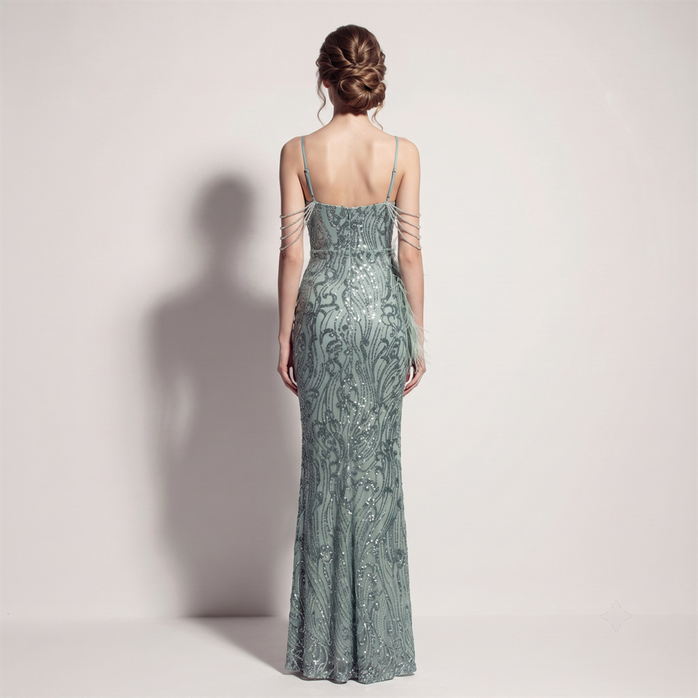 High split long sling sequins ladies evening dress
