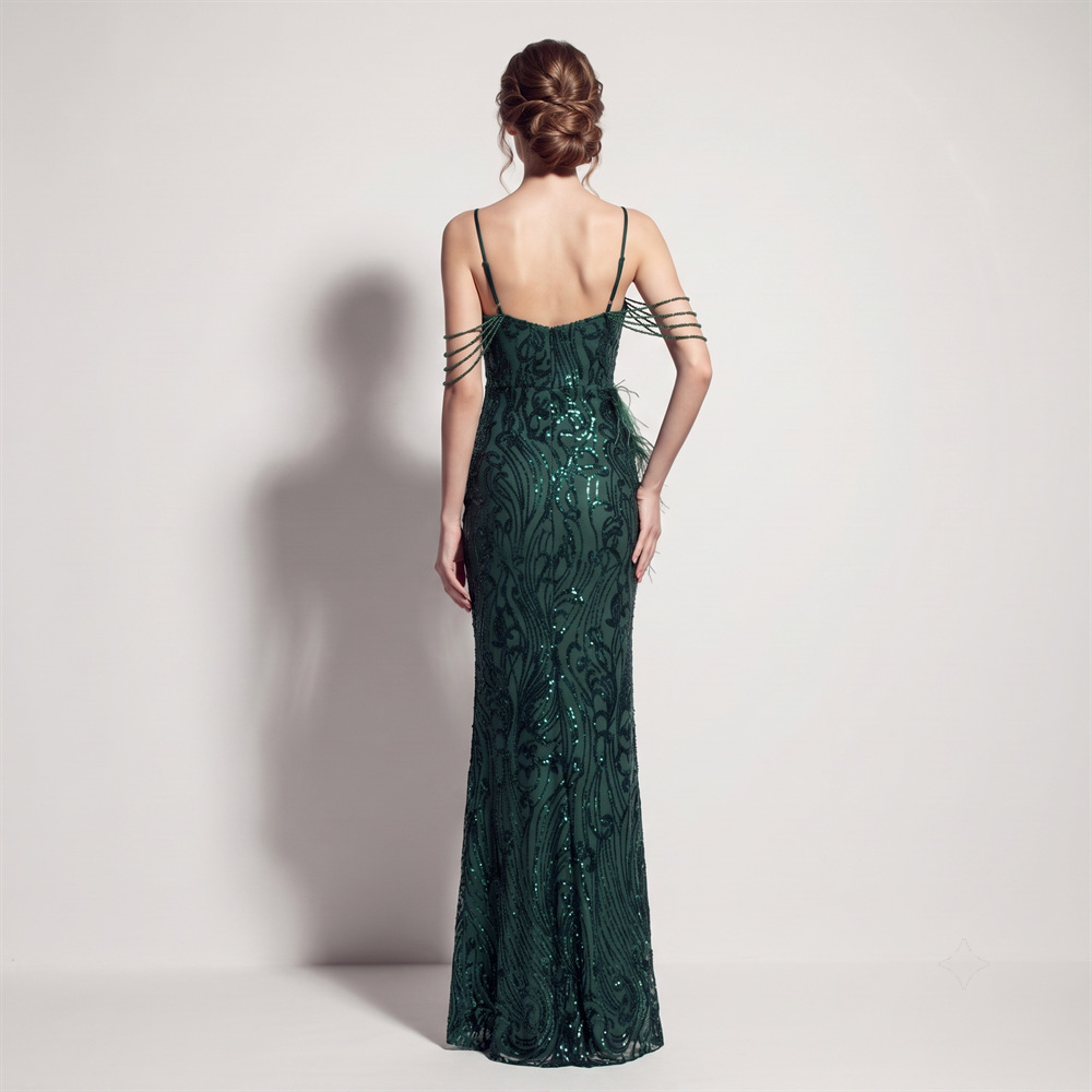 High split long sling sequins ladies evening dress