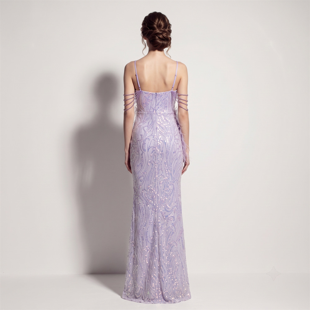 High split long sling sequins ladies evening dress