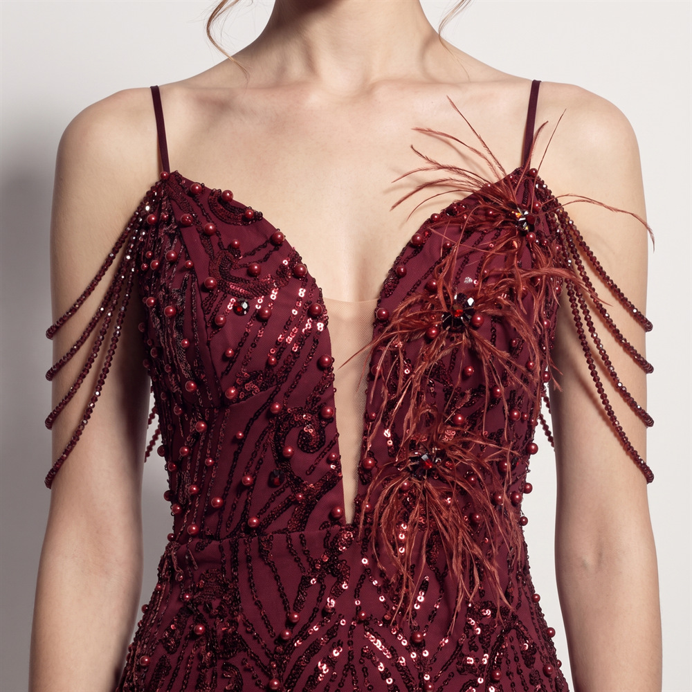 High split long sling sequins ladies evening dress