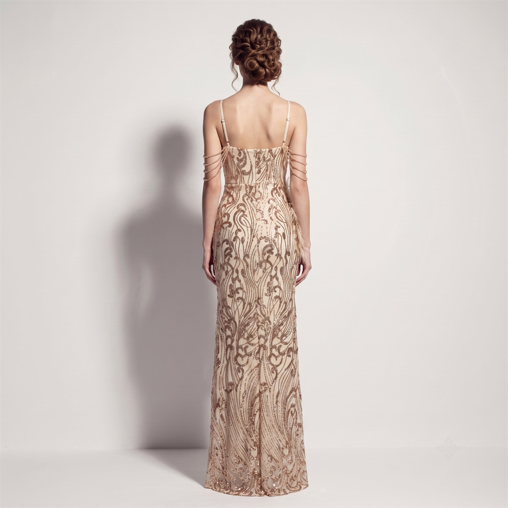High split long sling sequins ladies evening dress