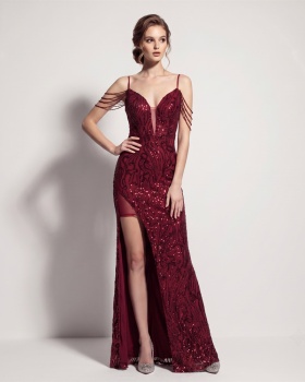 Banquet sling long dress catwalk evening dress
