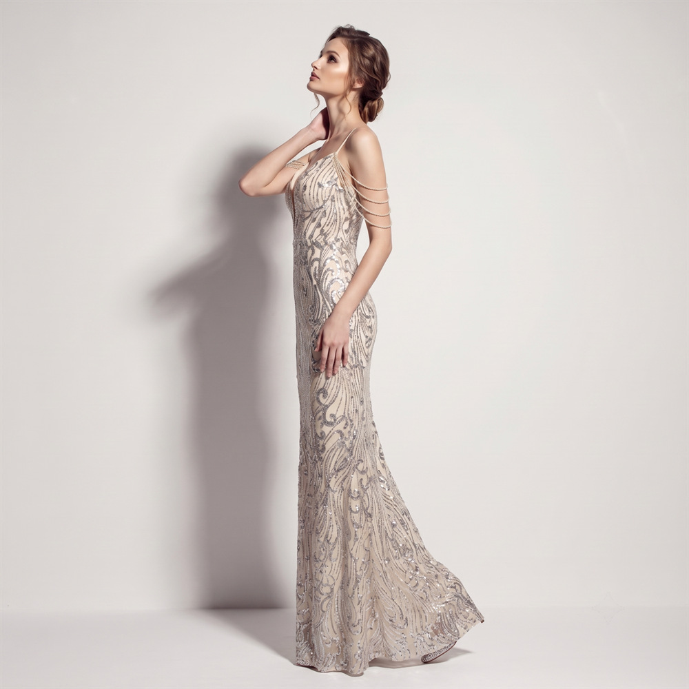 Banquet sling long dress catwalk evening dress