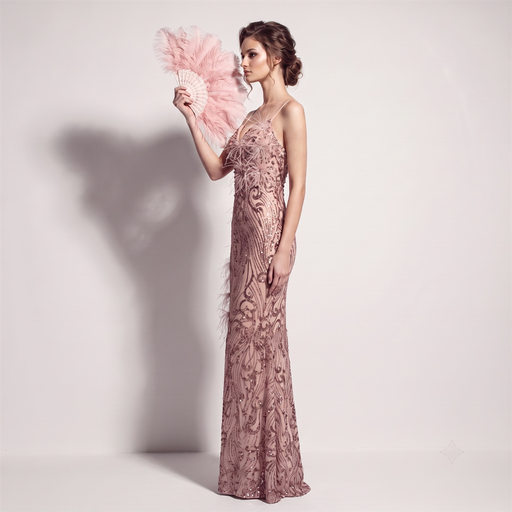High split banquet long dress sequins sling evening dress