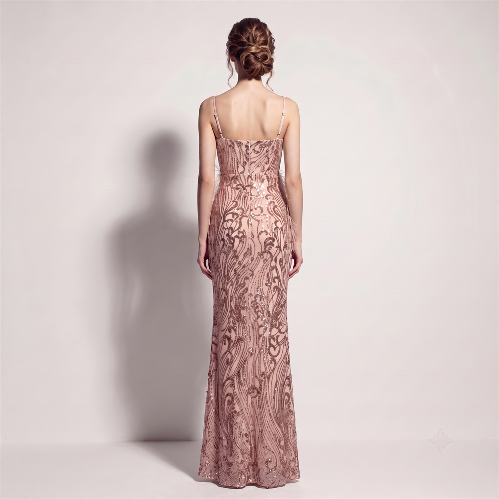 High split banquet long dress sequins sling evening dress